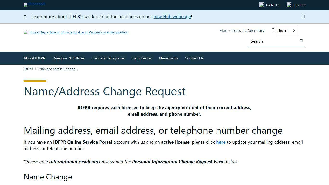 IDFPR Name/Address Change Request